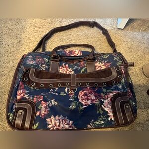 Floral Blue and Brown Women's Weekender Bag. EUC